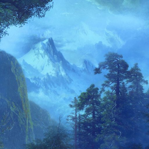 A holdfényes éj fantasztikus kékjei erdős hegyvidéki tájon éjkék fehér zöld kék és fekete tónusok falpanel/digitális nyomat