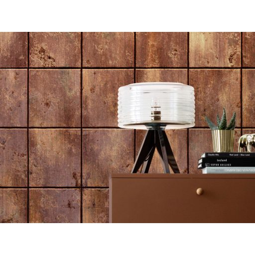 Négyzetekre tagolt meleg színvilágú koptatott faburkolat vörös vörösesbarna sárgásbézs lila és barna tónusok falpanel/digitális nyomat