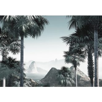   Fantasztikus trópusi panoráma a brazil Guanabara öböllel fehér szürke zöld és fekete tónusok falpanel/digitális nyomat