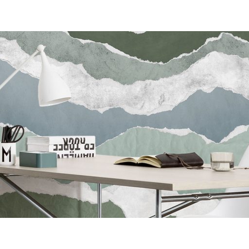 Hegység hegyvonulat absztrakt megjelenítése fehér világosszürke kék és zöld tónusok falpanel/digitális nyomat