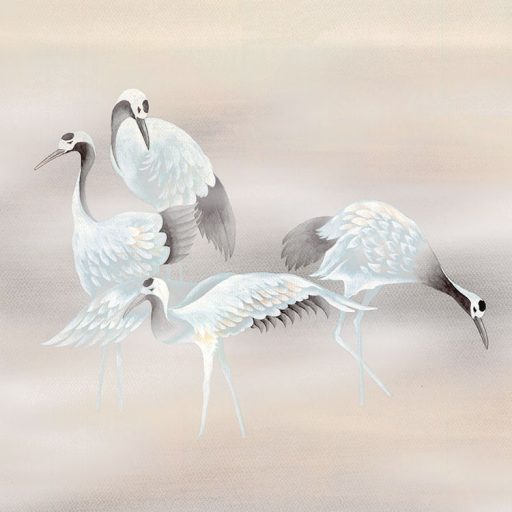 Szinte megáll az idő! Varázslatos pillanat - gázlómadarak a ködös tóban fehér szürke fekete sárga és rózsaszín falpanel/digitális nyomat