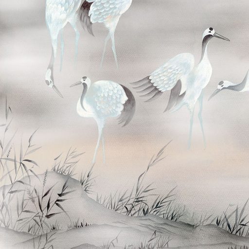 Szinte megáll az idő! Varázslatos pillanat - gázlómadarak a ködös tóban fehér szürke fekete sárga és rózsaszín falpanel/digitális nyomat