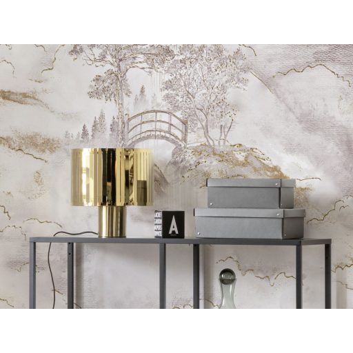 Távol-keleti magashegység panorámája történelmi attitüddel fehér bézs barna és aranybarna tónusok falpanel/digitális nyomat