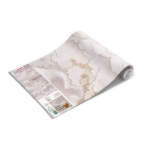 Távol-keleti magashegység panorámája történelmi attitüddel fehér bézs barna és aranybarna tónusok falpanel/digitális nyomat