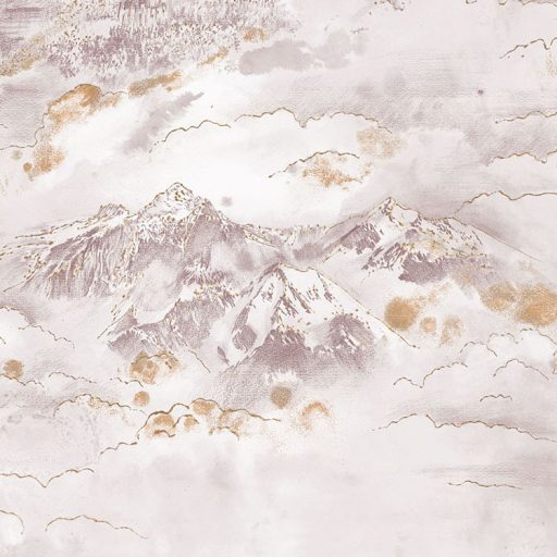 Távol-keleti magashegység panorámája történelmi attitüddel fehér bézs barna és aranybarna tónusok falpanel/digitális nyomat