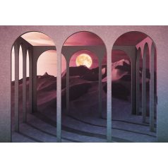  Holdfényben fürdőző orientális stílusú panorámakép vörös lila sárga mályva és szürkéskék tónusok falpanel/digitális nyomat