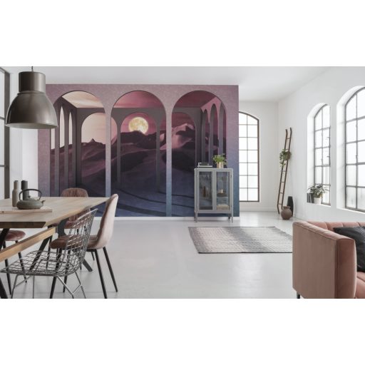 Holdfényben fürdőző orientális stílusú panorámakép vörös lila sárga mályva és szürkéskék tónusok falpanel/digitális nyomat