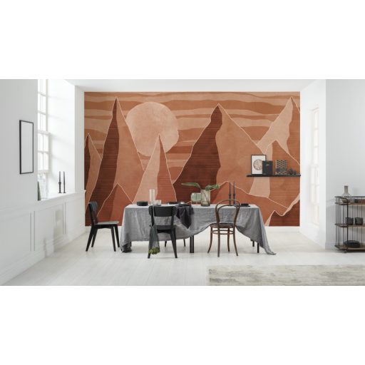 Sivatagi varázslat - Fenséges honokdűnék zord sziklákkal naplementében vörös narancs és vörösessbarna falpanel/digitális nyomat