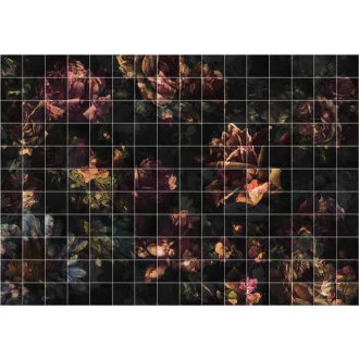   Varázslatos virág megjelenítés csempe háttéren fekete zöld lila sokszínű tónus falpanel/digitális nyomat
