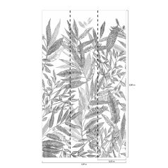   Monokróm megjelenítésű minimalista trópusi levélminta fehér szürke fekete tónus falpanel/digitális nyomat