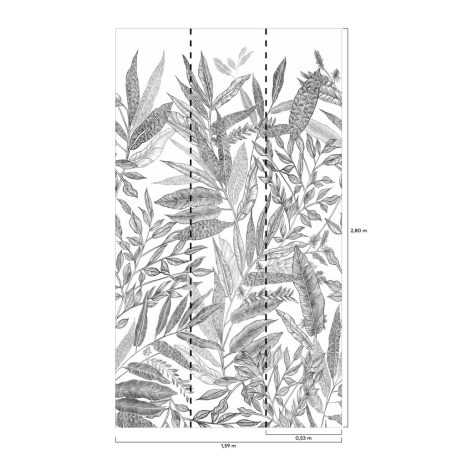 Monokróm megjelenítésű minimalista trópusi levélminta fehér szürke fekete tónus falpanel/digitális nyomat
