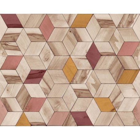 Ugepa Hexagone L59310  geometrikus 3D bézs sárga piros pink/korall  tapéta