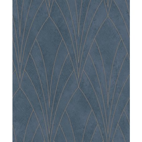 Art Deco stílusú grafikus designminta kék/szürkéskék és vörösréz/bronz tónus fémes hatású mintarajzolat tapéta