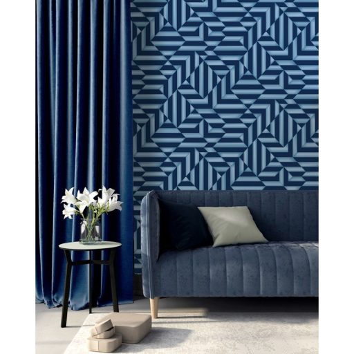 Ugepa Galactik L85801 Geometrikus design 3D világos és sötétkék ezüst fényes mintafelület tapéta
