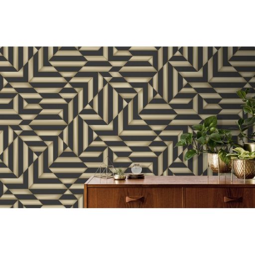 Ugepa Galactik L85809 Geometrikus design 3D fekete arany fényes mintafelület tapéta
