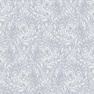   Morris szelleme találkozik a luxussal - kavargó indák és levelek törtfehér és porcelánkék tónus tapéta