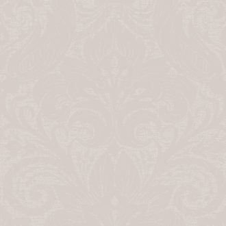  Nagyméretű szimmetrikus damaszt indák és akantuszlevelek flokkolt mintája meleg drapp-homokbézs és krémfehér tónus tapéta