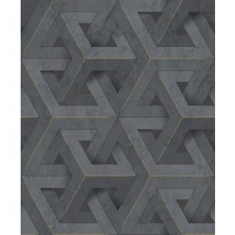   Ugepa ONYX M34709 Geometrikus Grafikus márvány alapmintán változatos háromszögek sötétszürke antracit arany tapéta