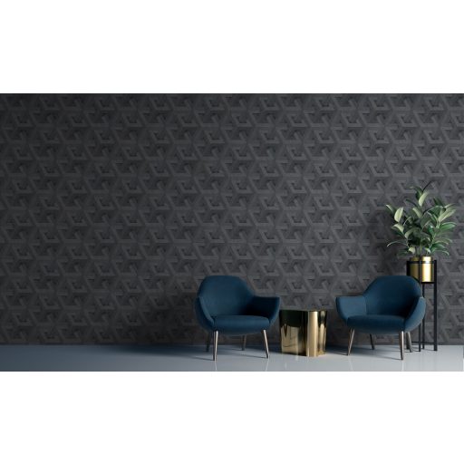 Ugepa ONYX M34709 Geometrikus Grafikus márvány alapmintán változatos háromszögek sötétszürke antracit arany tapéta
