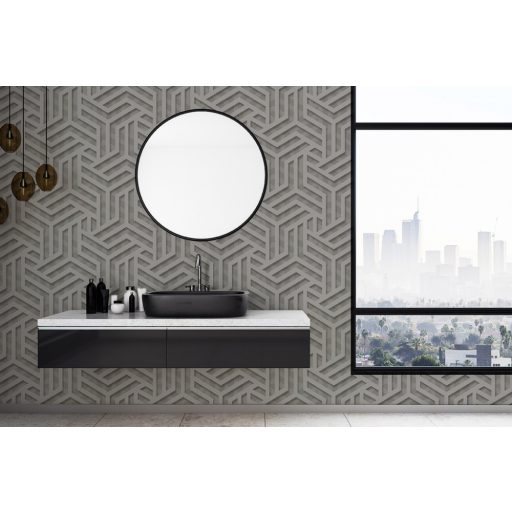 Ugepa ONYX M35009 Grafikus "labirintus" minta 3D szürke sötétszürke ezüst fénylő mintafelület tapéta