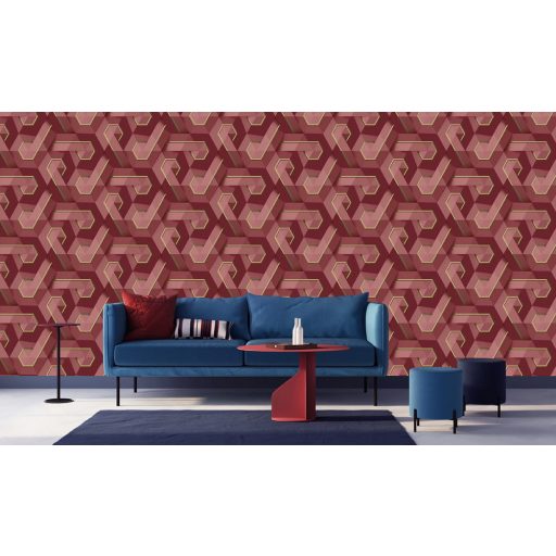 Ugepa ONYX M35410 Geometrikus Grafikus absztrakt designminta 3D burgundipiros ó-rózsaszín arany tapéta