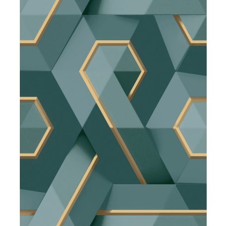 Ugepa ONYX M35411 Geometrikus Grafikus absztrakt designminta 3D kék zöldeskék sötétzöld arany tapéta
