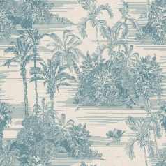   Ugepa EDEN M37311 Natur idilli trópusi életkép pálmafákkal szürkésfehér kék és türkiz árnyalatok finom csillogás tapéta