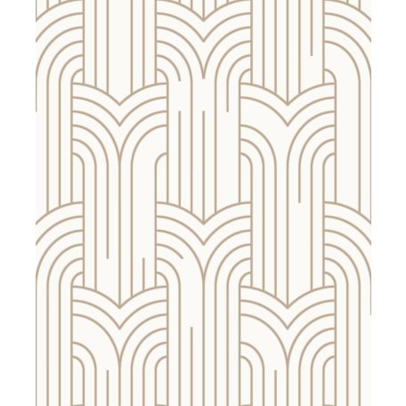 Modern Art Deco grafikus minta törtfehér és arany/bézsarany tónus tapéta fémes fénylő mintarajzolat tapéta