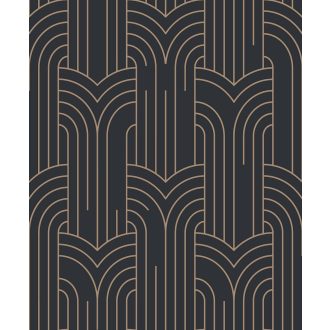   Modern Art Deco grafikus minta fekete és arany/bézsarany tónus tapéta fémes fénylő mintarajzolat tapéta