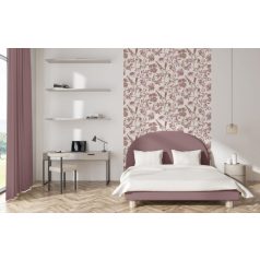   Virágok és levelek harmonikus elrendezésű mintája törtfehér rózsaszín/mályva és bézsarany tónus tapéta