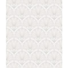   Levelekból és szirmokból kialakított organikus Art Deco minta fehér szürke és arany tónus fénylő mintarajzolat tapéta