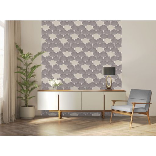 Stilizált levelekkel kialakított organikus Art Deco minta barna bézs és fényes arany tónus fénylő mintarészletek tapéta