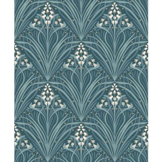   Stilizált modern levélminta gyönyvirágokkal - grafikus botanikus minta sötétzöld zöld és bézs tónus tapéta