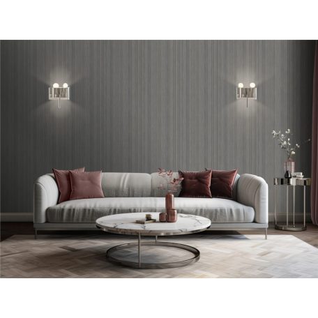 Klasszikus finom vonalazású csillogó csíkos díszítőminta szürke sötétszürke és aranybarna tónus csillogó arany tapéta