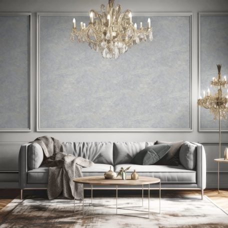 Durva csillogó texturált beton/vakolat minta szürke szürkésbarna kék/szürkéskék és bézsarany tónus csillogó ezüst szemcsék tapéta