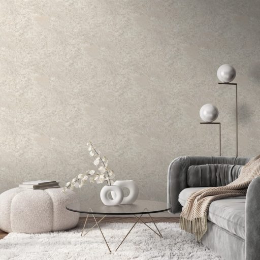 Durva csillogó texturált beton/vakolat minta szürke barna szürkésbarna és roségold tónus csillogó szemcsék tapéta