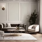 Elképesztő megjelenésű és csillogású texturált textilminta szürke szürkésbarna és arany tónus csillogó arany szemcsék tapéta