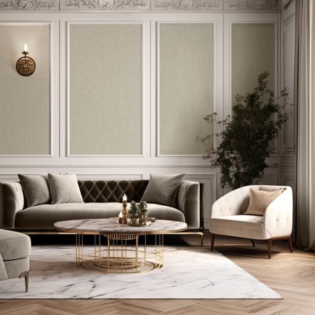 Elképesztő megjelenésű és csillogású texturált textilminta bézs és szürkésbézs tónus csillogó arany szemcsék tapéta