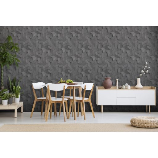 Fahasábok háromdimenziós geometriai texturált mintája szürke sötétszürke és antracit tónus tapéta