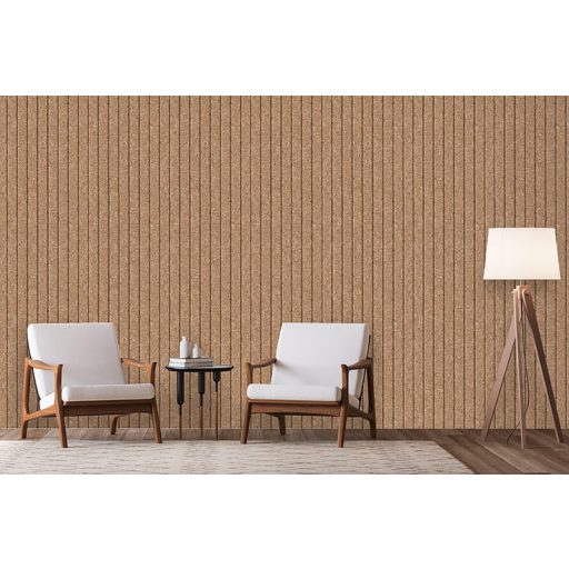 Panelszerű természetes parafa mintázat csíkokba rendezve bézs narancsos barna barna és sötétbarna tónus tapéta