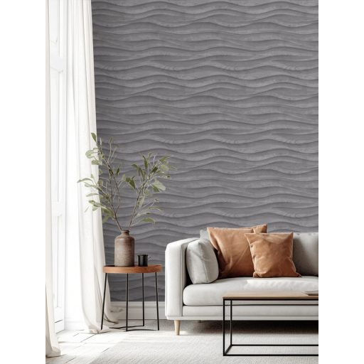 Természetes fa textúra hullámmintába rendezve sötétszürke éa antracit tónus tapéta