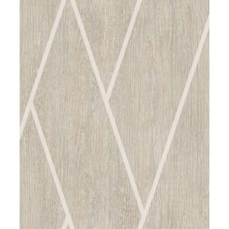 Váltakozó elnyújtott téglalapok geometriai mintája fa textúra háttéren bézs szürkésbézs és fényes szürke tónus tapéta