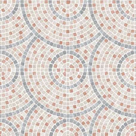 Apró darabokból kirakott nagyformátumú koncentrikus mozaik minta krémfehér bézs/szürkésbézs szürke és narancs tónus tapéta