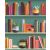 Olvasni jó! Avantgarde könyvespolc színes könyvekkel és vázákkal/növényekkel zöld és sokszínű tónus tapéta