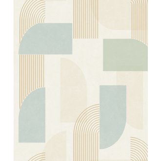   Szuggesztív Art Deco geometrikus minta krém bézs zöld zöldeskék és arany tónus fémes részletek tapéta