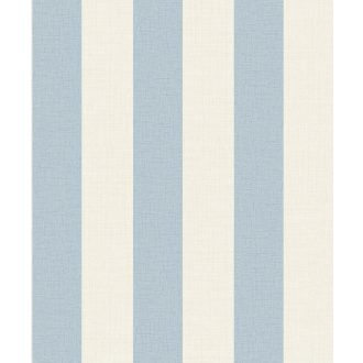   Természetes elegancia - klasszikus blokkcsíkos minta szövet háttéren krém/világosbézs és kék/szürkéskék tónus tapéta