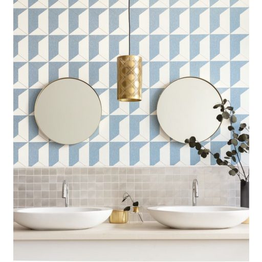  RYTHM Natur háromdimenziós hatású csempeminta krémfehér kék fémes csillogó arany tapéta