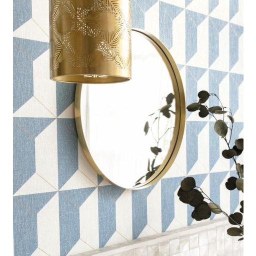  RYTHM Natur háromdimenziós hatású csempeminta krémfehér kék fémes csillogó arany tapéta