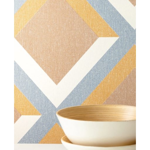 Caselio Moove 101343030  GROOVE Geometrikus 3D "koncentrikus" négyzetek krémfehér kék sárga barna tapéta