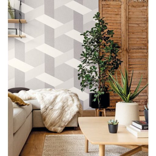 TWIST Geometrikus nagyformátumú minta fehér szürke árnyalatok tapéta